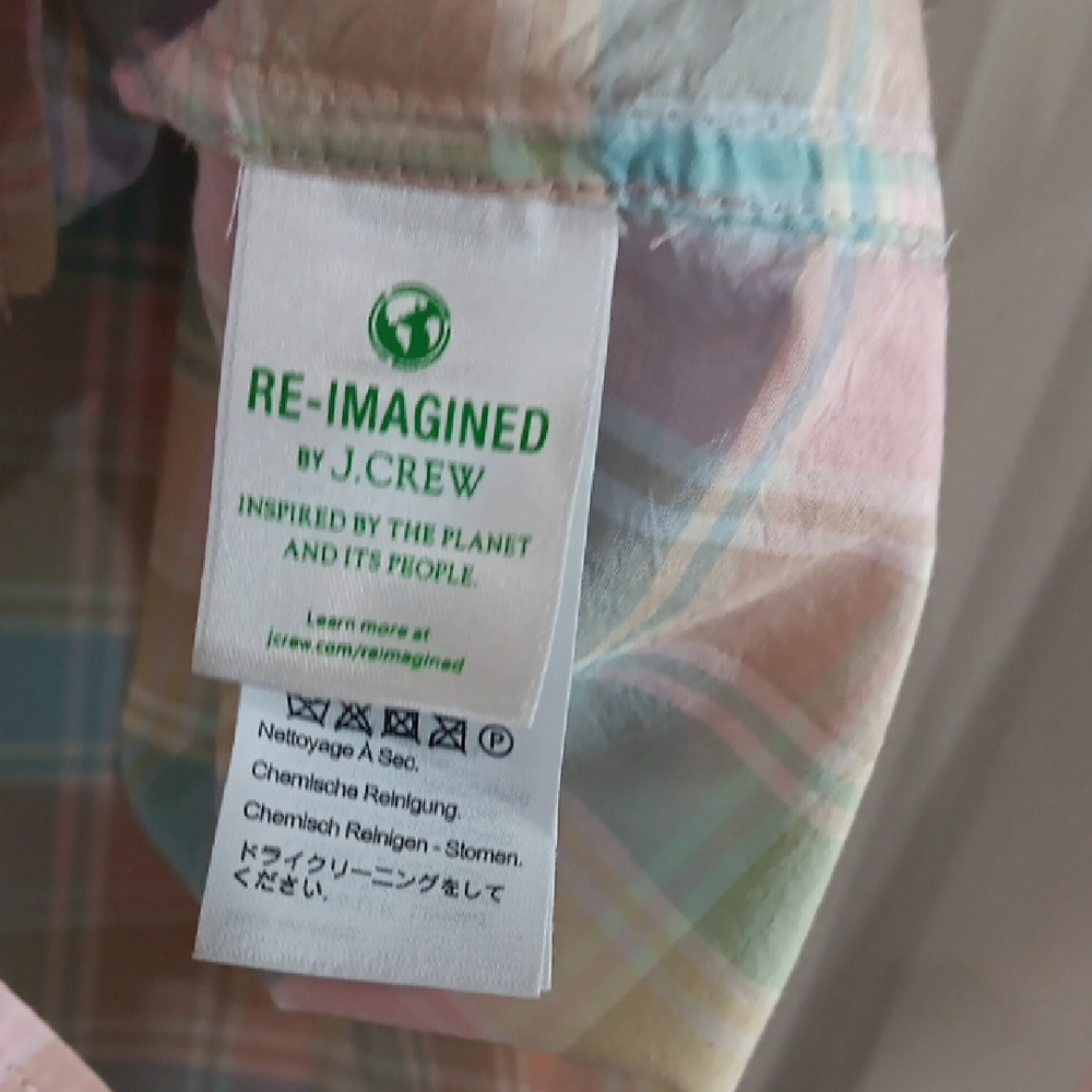 J.Crew Classic-Fit Cotton-Silk Voile Ruffleneck Shirt in Pastel Plaid.  - Picture 7 of 9